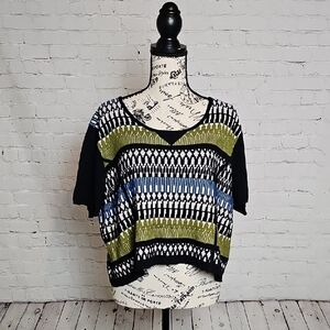 Ashley Stewart Black, Green, and Blue Patterned Crop Top
